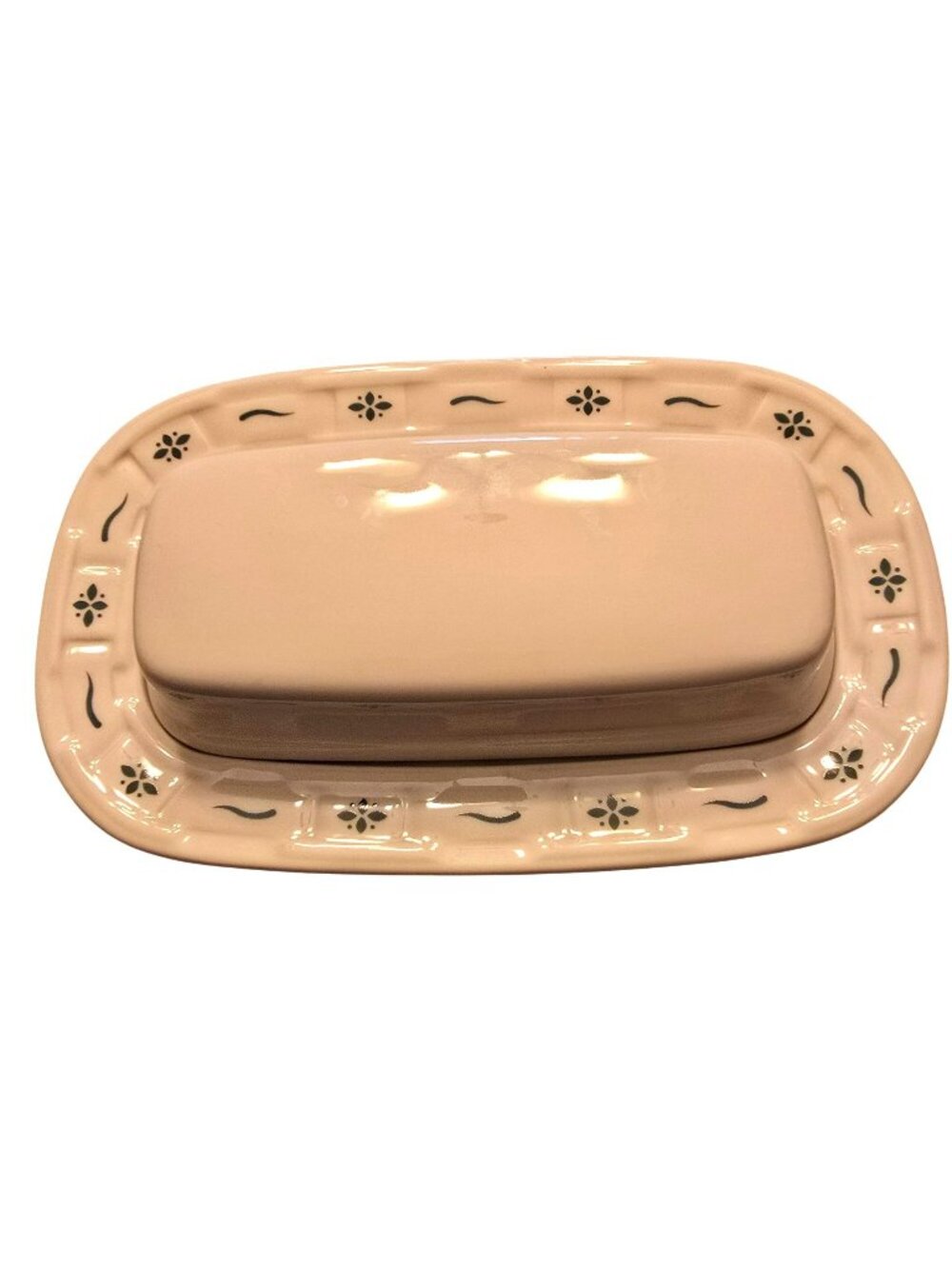 Longaberger Pottery Woven Traditions Ivory Covered Butter Dish Floral JH2030